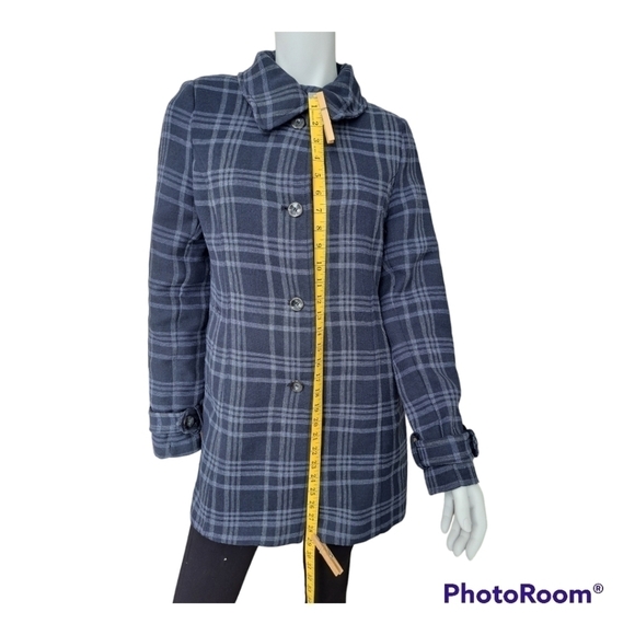 Daniel Hechter Paris navy blue plaid coat jacket trench - Picture 11 of 15